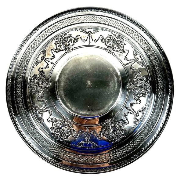 International Silver Company Ornate Floral Filigree Round 12" Serving Tray-Nice - Picture 6 of 7